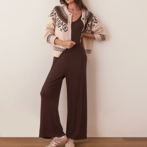 Marine Layer Pants - Marine Layer Brown Wide-Leg Jumpsuit
